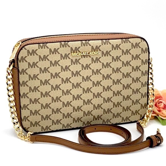 MICHAEL KORS LARGE EW CROSSBODY NAT/ LUGGAGE - Picture 1 of 16